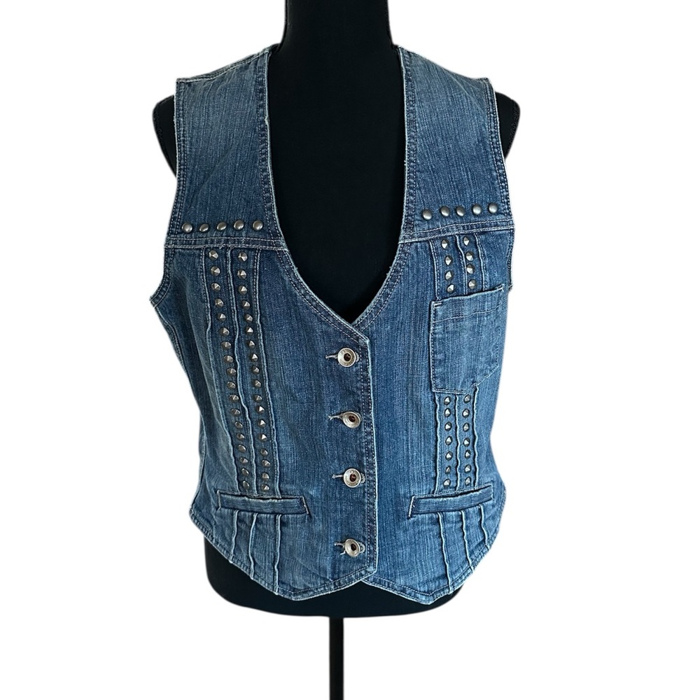 X2 denim laboratory Vest Women’s SIZE LARGE Y2K Style Studded With Pockets